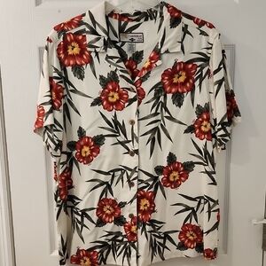 Caribbean Joe Women - Red and White Tropical Button Down Shirt - Women's 1X